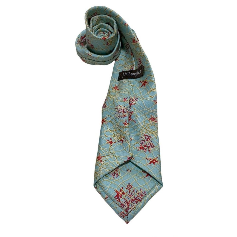 J. MCLAUGHLIN Blue Starfish Coral Silk Tie IUSA 61"/ 3.2" EC